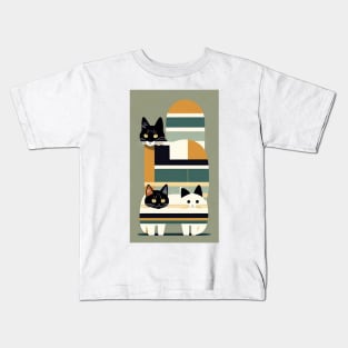 Striped Whisker Whimsy: Abstract Feline Elegance Kids T-Shirt